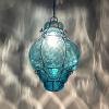 Original Venetian Blue Murano Caged Glass Pendant Lamp, Italy 1950s