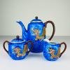 Vintage Japanese Lithophane Geisha porcelain coffee set Blue Dragon, 1950s