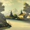 Original Large Landscape Oil Painting by G. Taverna (1814-1878), Signed, Swiss, the 19century, Vintage Art