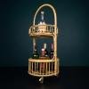 Vintage bamboo & rattan round service bar cart, Italy 1960s