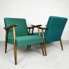 Pair of vintage chairs model "ROMY" Yugoslavia 1970s Original green textile MCM furniture Retro home decor
