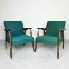 Pair of vintage chairs model "ROMY" Yugoslavia 1970s Original green textile MCM furniture Retro home decor