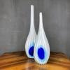 Pair of murano glass vases Italy 1990s White and blue vintage murano