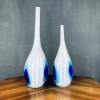 Pair of murano glass vases Italy 1990s White and blue vintage murano