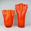 Pair of orange murano glass vases Fazzoletto Italy 1990s