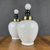 Pair of vintage swirl murano glass table lamps Italy 70s Retro white gold night table lamps space age mid-century lighting