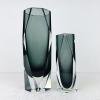 Set of 2 grey murano sommerso faceted glass hand-cut vases Gotham Collection by Mandruzzato Italy 1970s