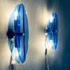 Pair of mid-century blue wall lamp Veca Fontana Arte Italy 1960s Space age sputnik atomic design Italian sconces