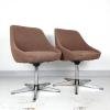 1 of 2 Mid-century office chair Yugoslavia 1970s Retro home office Egg lounge chair Brown Original Textil Swivel chrome metal leg