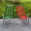 1 of 2 Vintage vinyl folding chair Italy 1970s Creen and Red camping lawn chair patio furniture