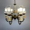 Vintage large porcelain brass chandelier Italy 1950s 6 lights Antique capodimonte style luxurious porcelain chandelier
