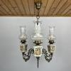 Vintage porcelain brass chandelier Italy 1950s 3 lights antique capodimonte style luxurious porcelain chandelier