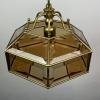 Vintage diamond pendant lamp Italy 1960s Gold brass hex crystal lamp