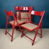 Set of 4 mid-century red folding dining chairs Italy 1980s Vintage italian furniture