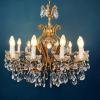 XL vintage crystal chandelier Italy 1950s Hollywood regency Antique Vintage Chandelier Brass lamp