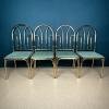 Set of vintage brass faux bamboo dining 4 chairs and table France 1970s MCM Modernist Hollywood Regency Retro