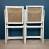 Pair of vintage white folding chair with rattan seat Italy 70s Mid-century wooden furniture