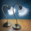 Pair of vintage murano night table lamp Italy 1970s Retro table lamps white and brass