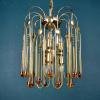 Vintage Murano Glass Drops Chandelier by Paolo Venini '60s Italy Gold Amber pendant lamp