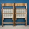 Pair of folding chairs with rattan seat Italy 1980s Mid-century wooden furniture