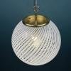 Vintage XL swirl murano glass pendant lamp Italy 1970s Mid-century modern italian lighting