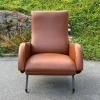 Mid-century modern brown armchair with footrest by Marco Zanuso Italy 1960s Vintage italian modern lounge recliner chair
