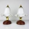 Pair of vintage murano night table lamp Italy 1980s Retro table lamps white and brown