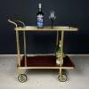 Vintage serving bar cart Italy 1970s Mid-century drink table Wood Brass trolley bar Brass Bar Wagon Drinks Trolley