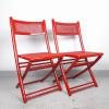 1 of 2 Retro red folding chair with rattan seat Italy 70s Mid-century wooden furniture